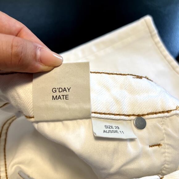 Rolla's Women 29 Classic Straight High Rise Regular Fit White Jeans Brown Trim - Picture 9 of 12